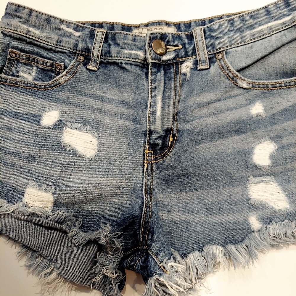 Free People Rugged Ripped Denim Shorts - Picture 2 of 5